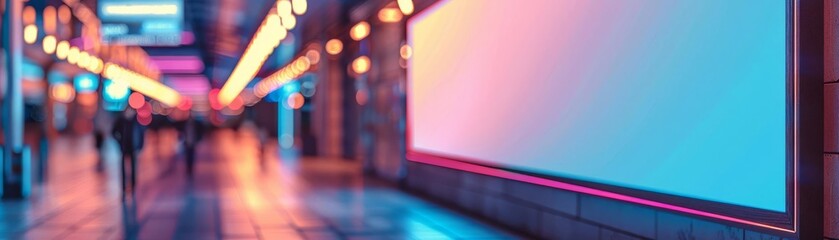 Poster - A neon sign is lit up in a city street
