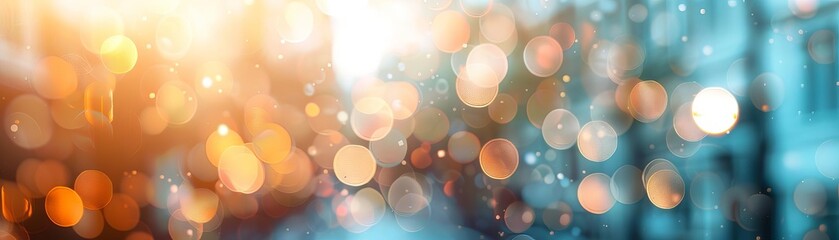 Poster - A blurry image of a cityscape with a bright orange sun in the background