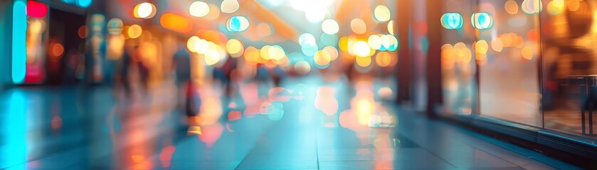 Poster - A blurry image of a city street with people walking and cars driving