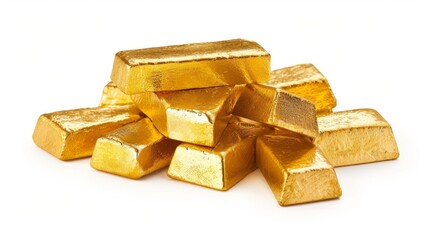 Wall Mural - pile of gold bars representing wealth isolated on white background