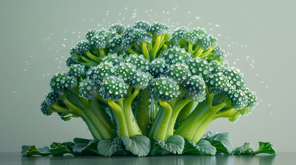 Wall Mural - a bunch of green broccoli with water droplets on a shiny table