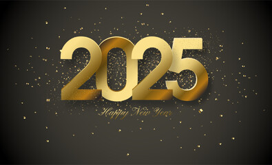 Wall Mural - Happy new year 2025 gold. with numbers on luxury gold glitter. Premium vector design for banners, posters, newsletters and other purposes.