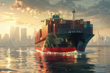 Wall Mural - An aerial view of a container ship.