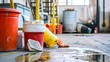 © Thanthara - Factory chemical spill kit, close-up, no people, emergency waste management, detailed readiness, direct light