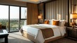 © Rainister - Luxurious hotel room with a kingsize bed, plush linens, and a stunning view, ideal for travel and hospitality advertising