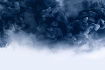 Wall Mural - A thick, dark blue smoke cloud with a white background