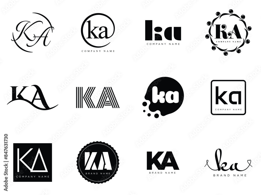 Ka Note New Design KA logo company template. Letter k and a logotype. Set different ...