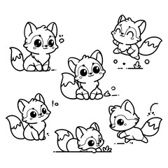 Wall Mural - set of cute foxes in sitting and jumping poses. perfect for kids' coloring books, shirts, and more. 