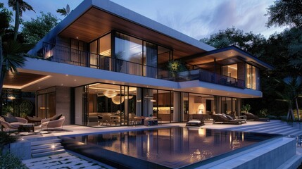 Wall Mural - Contemporary house with pool bunker
