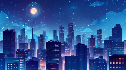 Wall Mural - Night city landscape background illustration generated by ai