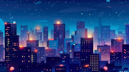 Wall Mural - Night city landscape background illustration generated by ai