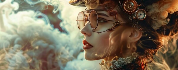 Steampunk fantasy portrait, blending steampunk elements and fantasy aesthetics, hyperrealistic 4K photo.