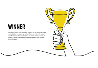 trophy continuous line drawing. achievement, celebration and award concept. web landing page templat