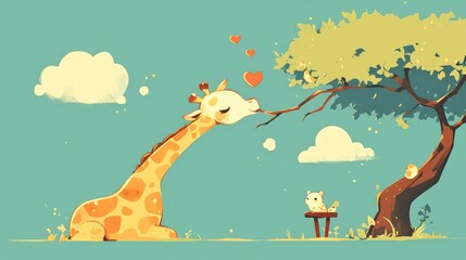 A cute and adorable giraffe serves as the embodiment of this illustration