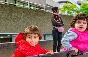 Wall Mural - Happy children on vacation in the city park