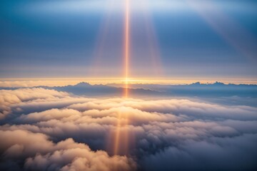 Wall Mural - Brightly colored beams of light hit the area, which was filled with fluffy white clouds.