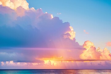 Wall Mural - fiery orange and red hues paint the dramatic sunset sky above the calm blue sea