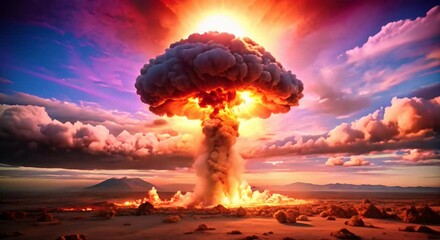 nuclear bomb is exploding violently smoke exploded into a mushroom cloud. the concept of nuclear war