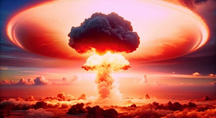 Nuclear bomb is exploding violently smoke exploded into a mushroom cloud. The concept of nuclear war