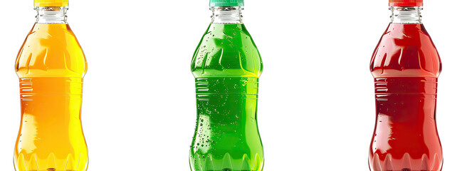 Wall Mural - Soft Drinks Bottles, Front, Side, and Angled. Isolated on a Transparent Background. Cutout PNG.