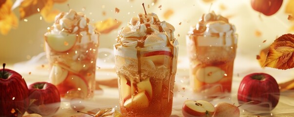 Wall Mural - Making apple cider floats for National Float Day, November 14th, fizzy drinks and apple flavors, 4K hyperrealistic photo.