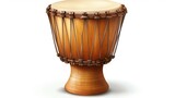 This is a beautiful djembe drum. It is made of wood and has a rawhide head. The drum is decorated with intricate carvings.