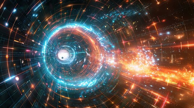 The image is a depiction of a wormhole, a hypothetical tunnel in spacetime that connects two distant points.