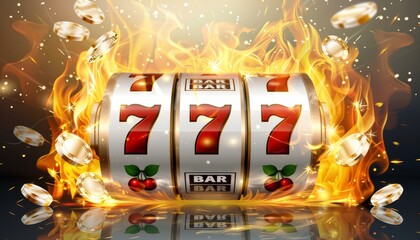 Casino slot machine concept with big win 777 in lottery game for jackpot win excitement