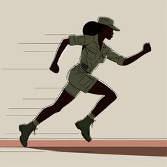 Wall Mural - female soldier running pose. vector illustration.