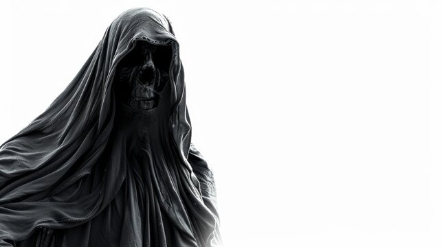 ghost with a spooky face isolated on white background, Halloween horror concept for designer.