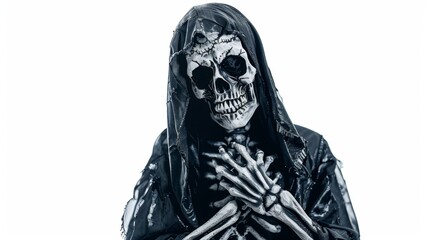 scary skeleton costume isolated on white background. Halloween concept