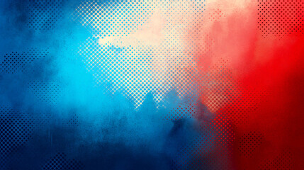 Wall Mural - Abstract digital art design, red and blue halftone background with smoke, dust texture.