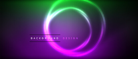 Aufkleber - Neon glowing circle rays, light round lines in the dark, planet style neon wave lines. Energetic electric concept design for wallpaper, banner, background