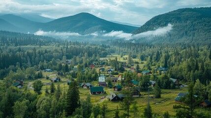 Wall Mural - The Tranquility of a Village on the Edge of the Forest 