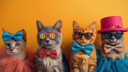 Naklejka na meble Three cats with colorful ribbons and glasses