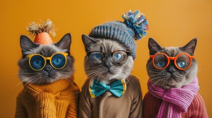  Three cats dressed in fun party costumes