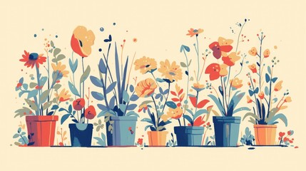 Wall Mural - A cute potted flower doodle in a vintage retro style