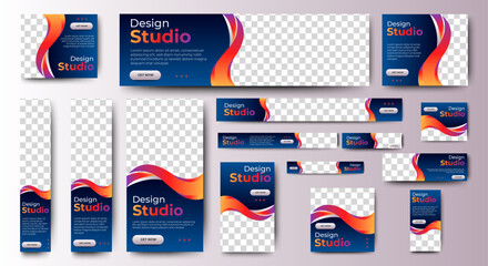 Fototapete - Set of promotion kit banner template design with modern and minimalist concept user for web page, ads, annual report, banner, background, backdrop, flyer, brochure, card, poster, presentation layout