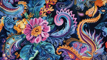 Wall Mural - Paisley Pattern featured in Colorful Textile Design