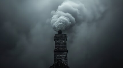 Wall Mural - Eerie smoke billowing from an old, rustic chimney.