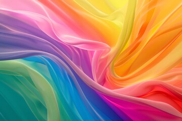 Sticker - Flowing multicolored satin fabric waves on abstract background