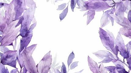 Wall Mural - Soft lavender leaf watercolor frame with central white space for text, isolated on a white background 