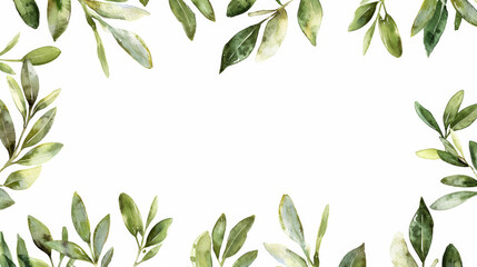 Sticker - Sophisticated olive leaf watercolor frame with blank white space for text, isolated on a white background 