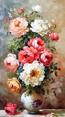 Oil painting of flowers Oil color painting. Generative AI.