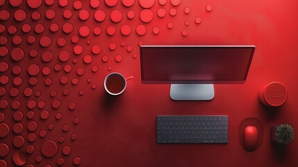 Poster - A computer monitor sits on a desk with a cup of tea next to it