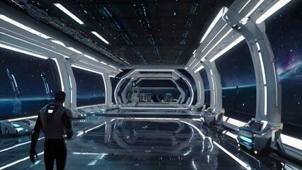 Wall Mural - A futuristic high-tech space station filled with a mesmerizing array of glowing lights and advanced technology