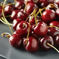 Wall Mural - Ripe cherry in closeup,cherry, fruit, food, cherries, red, berry, fresh, sweet, ripe, healthy, isolated, dessert, white, juicy, 