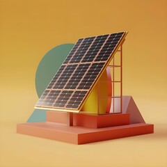 Wall Mural - F 3D illustration of a modern solar panel on a colorful geometric background, AI-generated.
