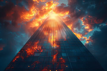 Poster - a towering skyscraper reflecting the sunset. concept of modern architecture and urban development. g