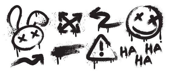 Poster - set of graffiti spray element vector. collection of colorful symbol, scribble, stroke, arrow, rabbit